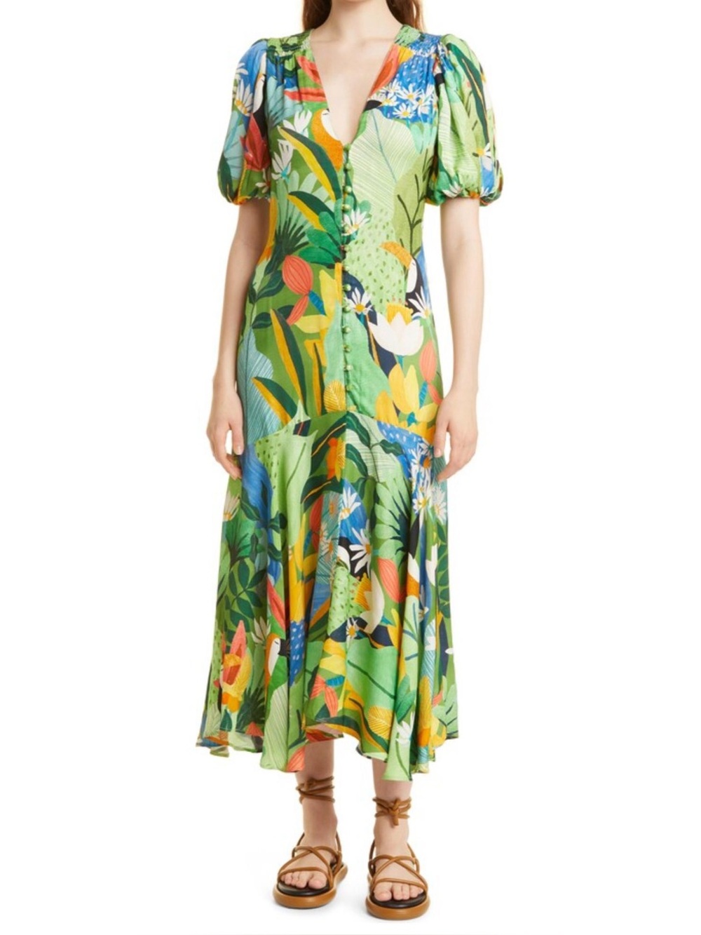 FARM Rio Vintage Toucans Button-Down Midi Dress Medium RARE